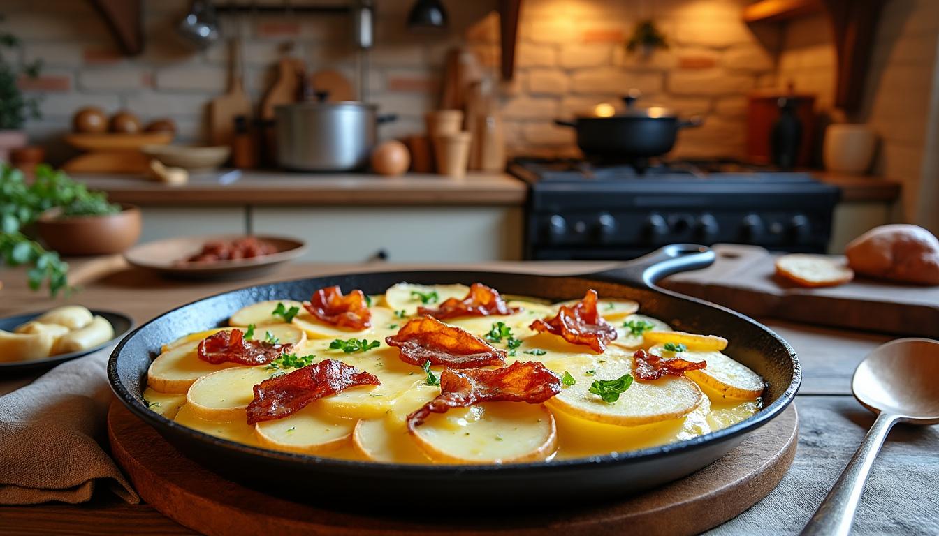 découvrez la délicieuse tartiflette savoyarde de mamie josette : une recette authentique, fondante et conviviale, à base de reblochon, pommes de terre, lardons et oignons. idéal pour régaler toute la famille !